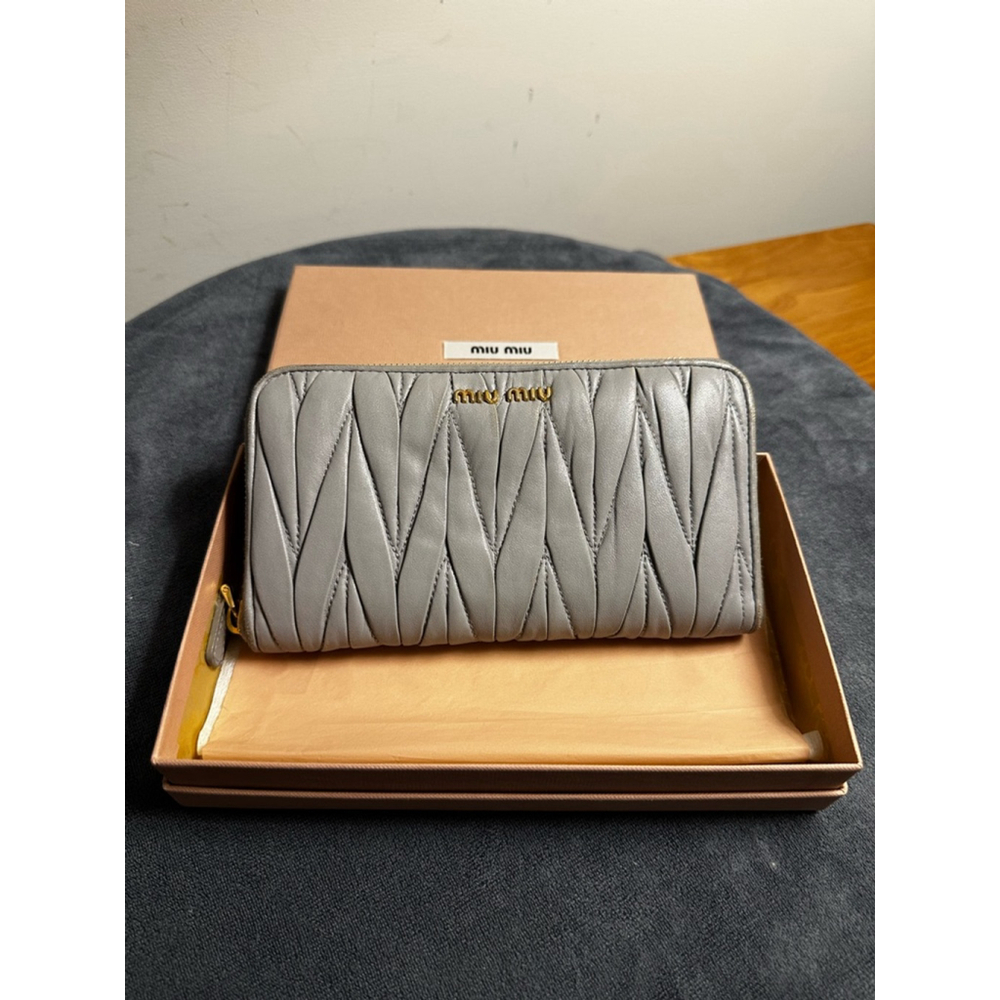 Miu Miu Gray Leather Long Zip Wallet